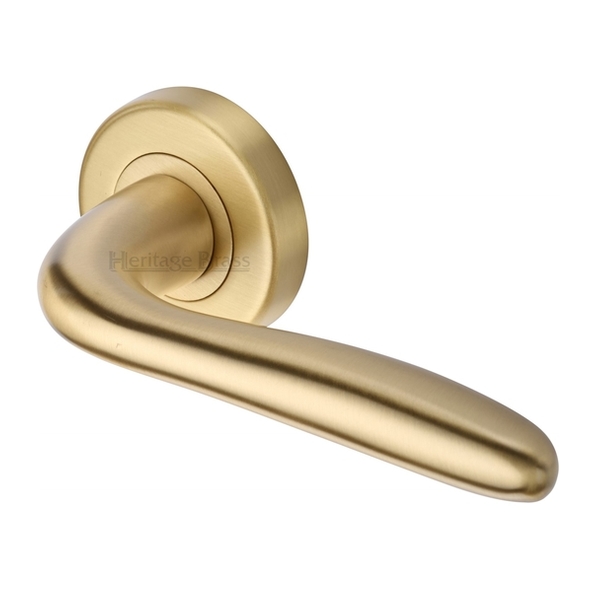 COL1762-SB  Satin Brass  Heritage Brass Columbus Levers On Plain Round Roses