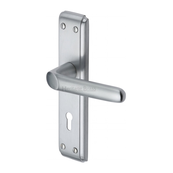 DEC3000-SC  Standard Lock [57mm]  Satin Chrome  Heritage Brass Deco Levers On Backplates