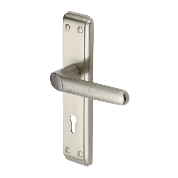 DEC3000-SN  Standard Lock [57mm]  Satin Nickel  Heritage Brass Deco Levers On Backplates