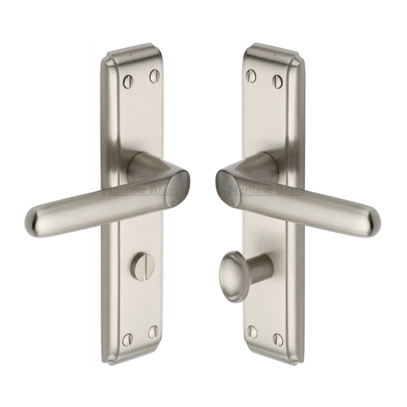 DEC3030-SN  Bathroom [57mm]  Satin Nickel  Heritage Brass Deco Levers On Backplates