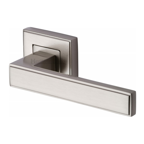 DEC5430-SN • Satin Nickel • Heritage Brass Linear Levers On Art Deco Square Roses