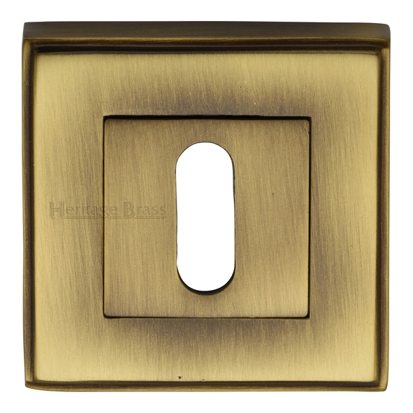 DEC7000-AT  Antique Brass  Heritage Brass Art Deco Square Mortice Key Escutcheon