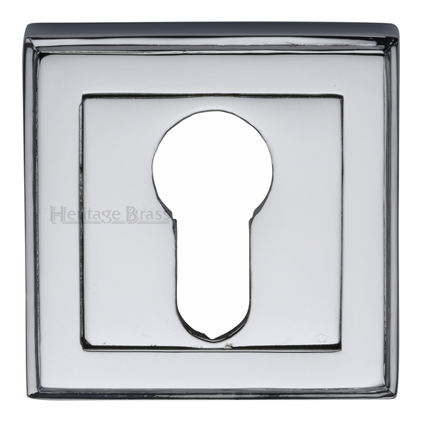 DEC7020-PC • Polished Chrome • Heritage Brass Art Deco Square Euro Cylinder Escutcheon