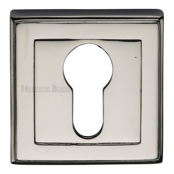 DEC7020-PNF • Polished Nickel • Heritage Brass Art Deco Square Euro Cylinder Escutcheon