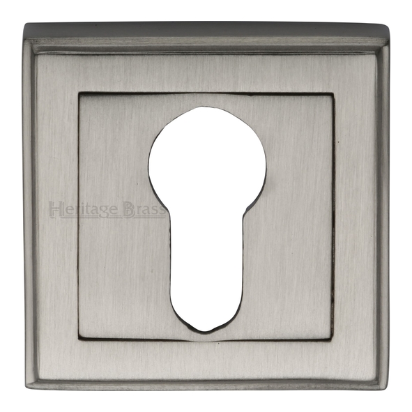 DEC7020-SN • Satin Nickel • Heritage Brass Art Deco Square Euro Cylinder Escutcheon