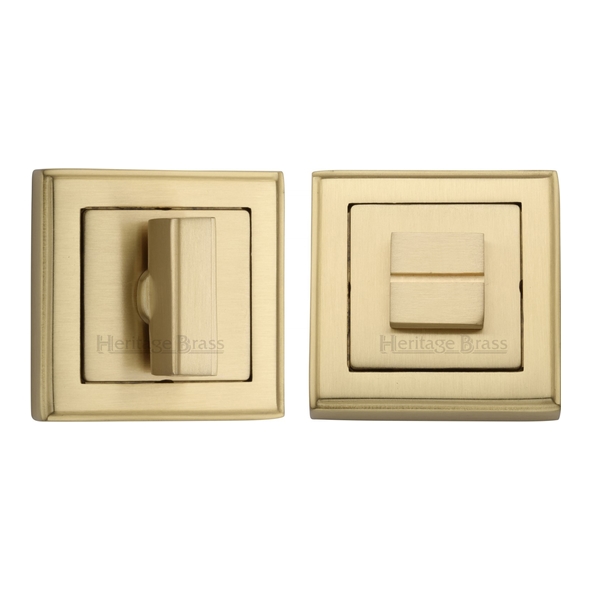 DEC7030-SB • Satin Brass • Heritage Brass Art Deco Square Bathroom Turns With Release