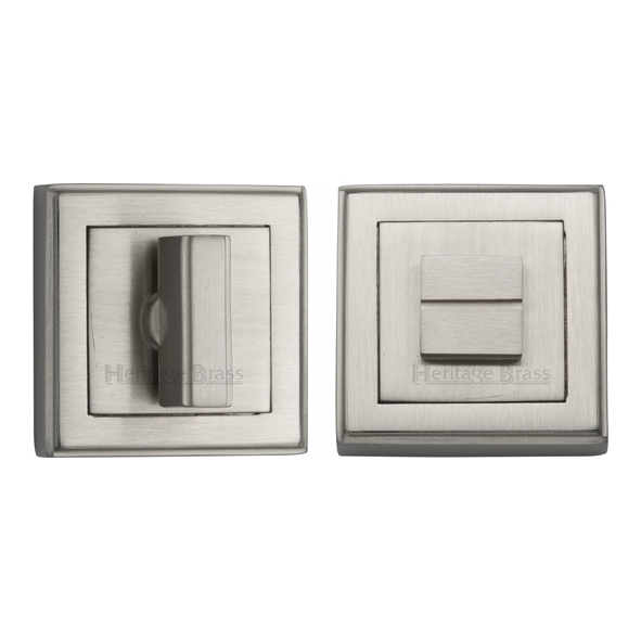 DEC7030-SN  Satin Nickel  Heritage Brass Art Deco Square Bathroom Turns With Release