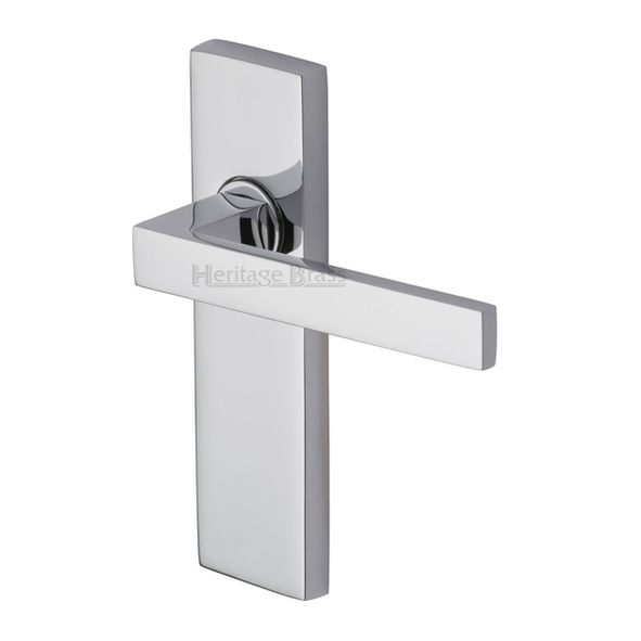 DEL6010-PC • Long Plate Latch • Polished Chrome • Heritage Brass Delta Levers On Backplates