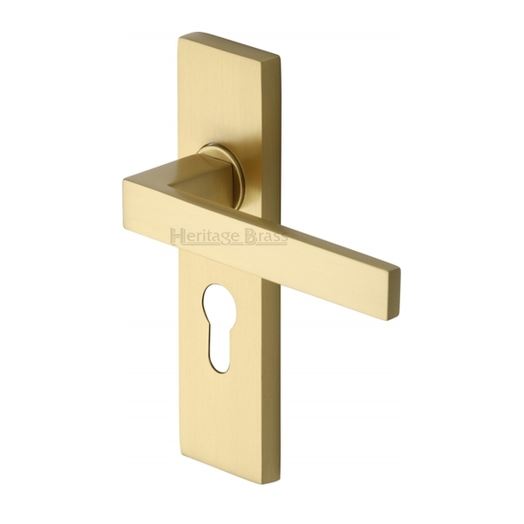 DEL6048-SB • Euro Cylinder [47.5mm] • Satin Brass • Heritage Brass Delta Levers On Backplates