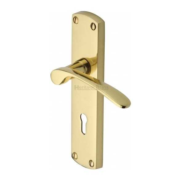 DIP7800-PB  Standard Lock [57mm]  Polished Brass  Heritage Brass Diplomat Levers On Backplates