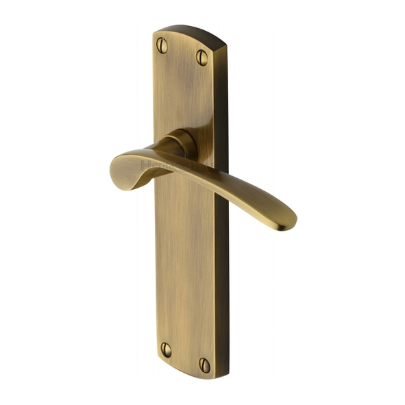 DIP7810-AT • Long Plate Latch • Antique Brass • Heritage Brass Diplomat Levers On Backplates