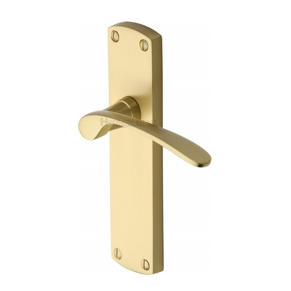 DIP7810-SB  Long Plate Latch  Satin Brass  Heritage Brass Diplomat Levers On Backplates