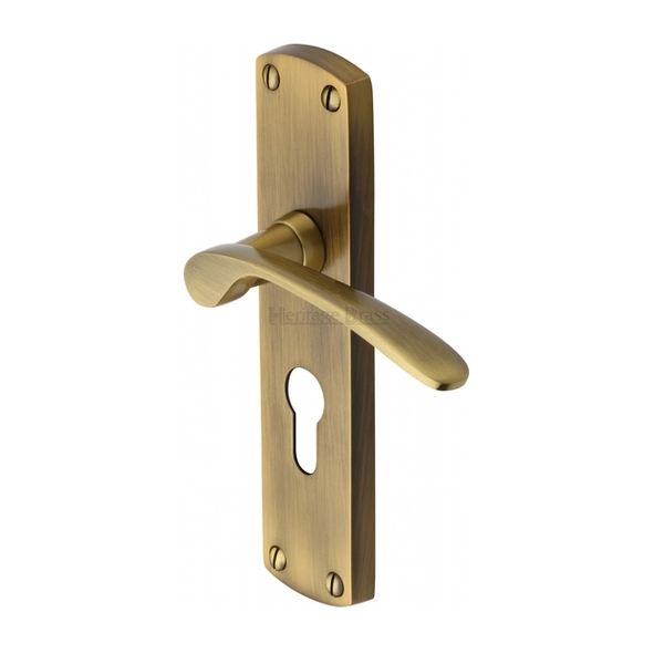 DIP7848-AT  Euro Cylinder [47.5mm]  Antique Brass  Heritage Brass Diplomat Levers On Backplates