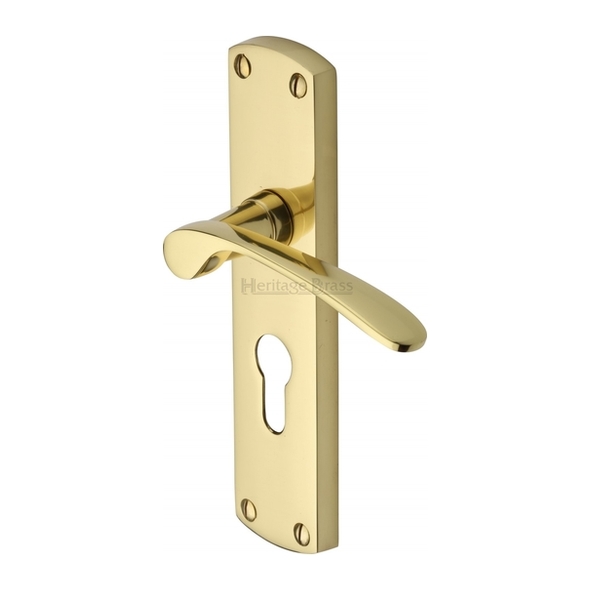 DIP7848-PB  Euro Cylinder [47.5mm]  Polished Brass  Heritage Brass Diplomat Levers On Backplates