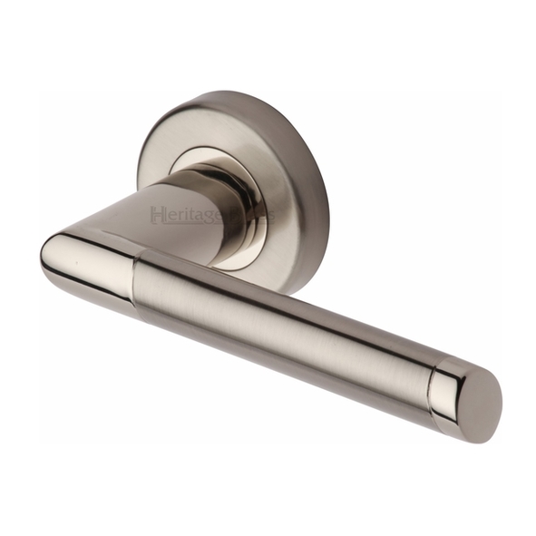 ELL4242-MC  Satin / Polished Nickel  Heritage Brass Ellipse Levers On Plain Round Roses