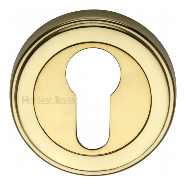 ERD7020-PB  Polished Brass  Heritage Brass Art Deco Round Euro Cylinder Escutcheon