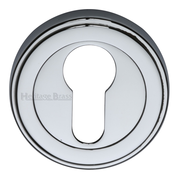 ERD7020-PC • Polished Chrome • Heritage Brass Art Deco Round Euro Cylinder Escutcheon