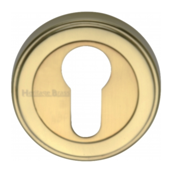 ERD7020-SB  Satin Brass  Heritage Brass Art Deco Round Euro Cylinder Escutcheon