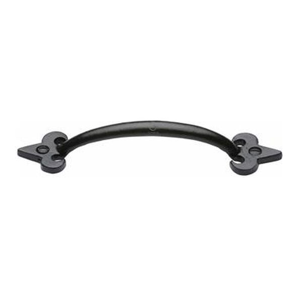 FB1092 152 • 152 x 27mm • Smooth Black Iron • Heritage Brass Fleur De Lys Cabinet Pull Handle