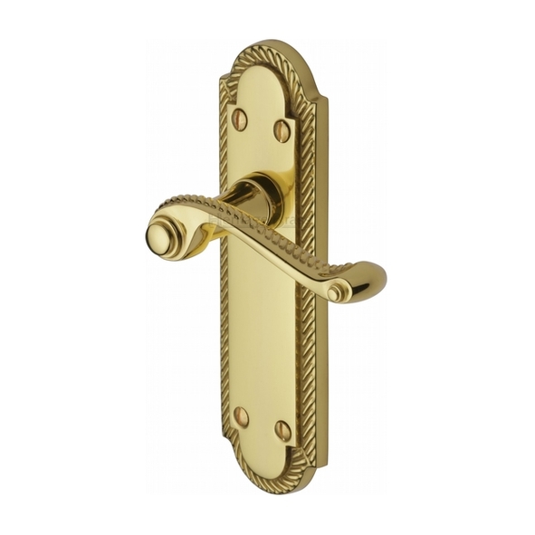 G020-PB • Long Plate Latch • Polished Brass • Heritage Brass Gainsborough Levers On Backplates