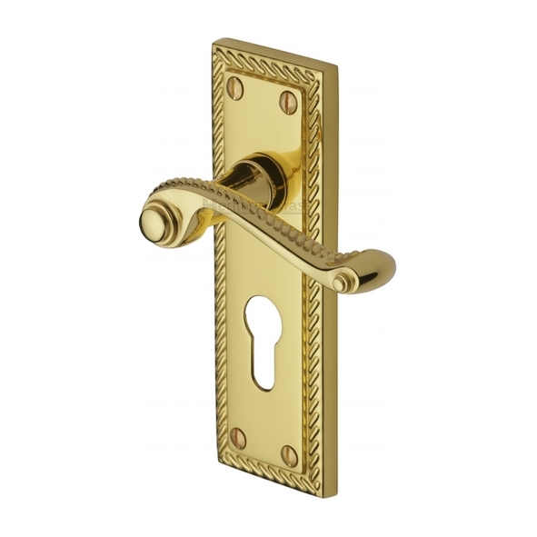 G046.48-PB • Euro Cylinder [47.5mm] • Polished Brass • Heritage Brass Georgian Levers On Backplates