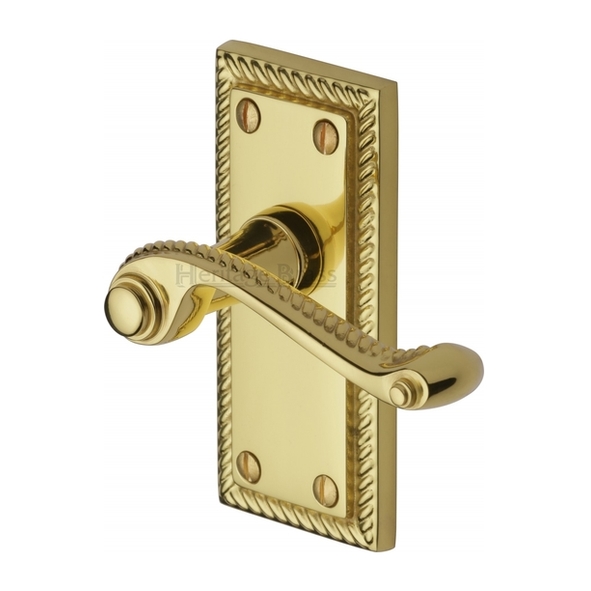 G060-PB • Short Plate Latch • Polished Brass • Heritage Brass Georgian Levers On Backplates