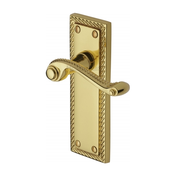 G063-PB  Long Plate Latch  Polished Brass  Heritage Brass Georgian Levers On Backplates