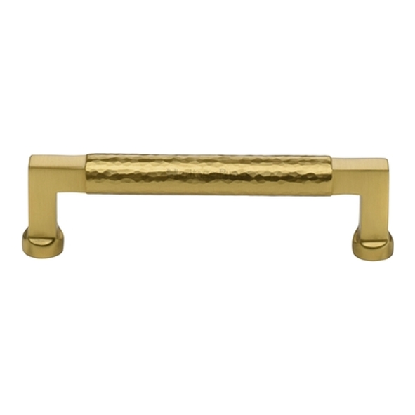 HAM0312-128-SB � 128 x 144 x 40mm � Satin Brass � Heritage Brass Bauhaus Hammered Cabinet Pull Handle