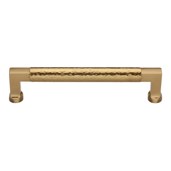 HAM0312-160-SB � 160 x 176 x 40mm � Satin Brass � Heritage Brass Bauhaus Hammered Cabinet Pull Handle