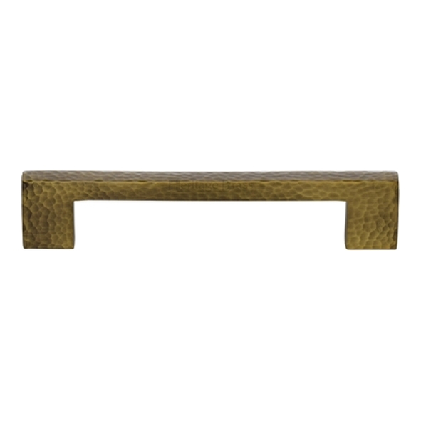 HAM0337-128-AT � 128 x 148 x 30mm � Antique Brass � Heritage Brass Metro Hammered Cabinet Pull Handle