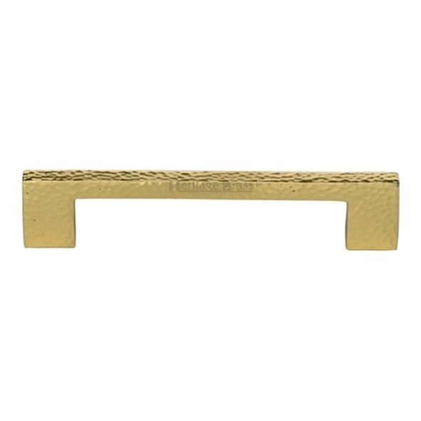 HAM0337-128-PB � 128 x 148 x 30mm � Polished Brass � Heritage Brass Metro Hammered Cabinet Pull Handle