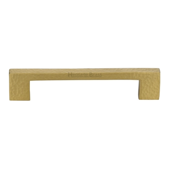 HAM0337-128-SB � 128 x 148 x 30mm � Satin Brass � Heritage Brass Metro Hammered Cabinet Pull Handle