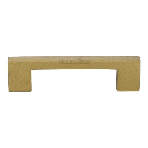 HAM0337-96-SB � 096 x 116 x 30mm � Satin Brass � Heritage Brass Metro Hammered Cabinet Pull Handle