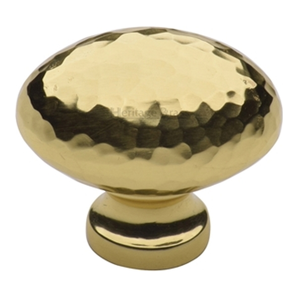 HAM114-32-PB � 32 x 15 x 28mm � Polished Brass � Heritage Brass Oval Hammered Cabinet Knob