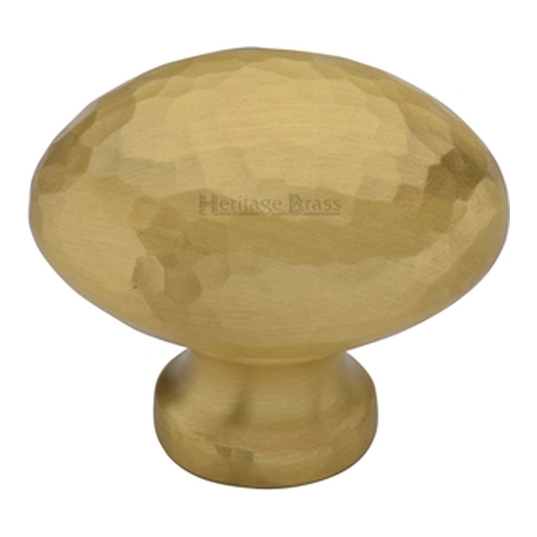 HAM114-32-SB � 32 x 15 x 28mm � Satin Brass � Heritage Brass Oval Hammered Cabinet Knob