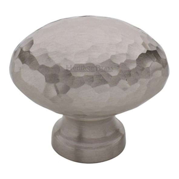 HAM114-32-SN � 32 x 15 x 28mm � Satin Nickel � Heritage Brass Oval Hammered Cabinet Knob