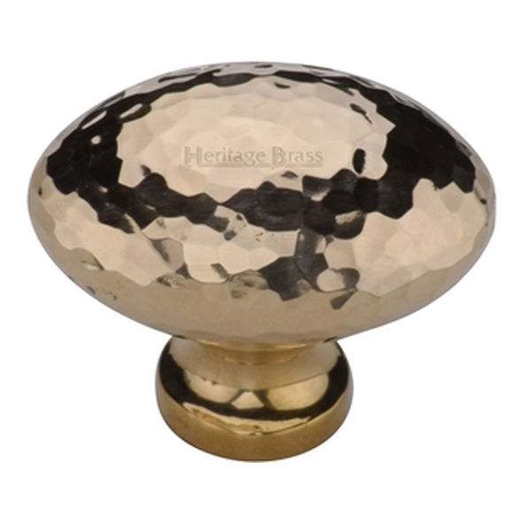 HAM114-32-ULB � 32 x 15 x 28mm � Unlacquered Brass � Heritage Brass Oval Hammered Cabinet Knob