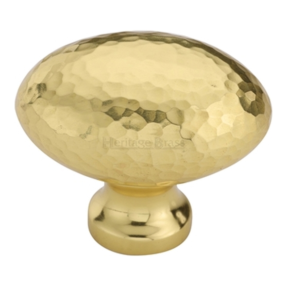 HAM114-38-PB � 38 x 15 x 32mm � Polished Brass � Heritage Brass Oval Hammered Cabinet Knob