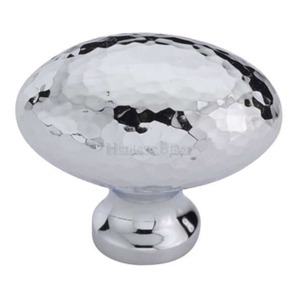 HAM114-38-PC � 38 x 15 x 32mm � Polished Chrome � Heritage Brass Oval Hammered Cabinet Knob