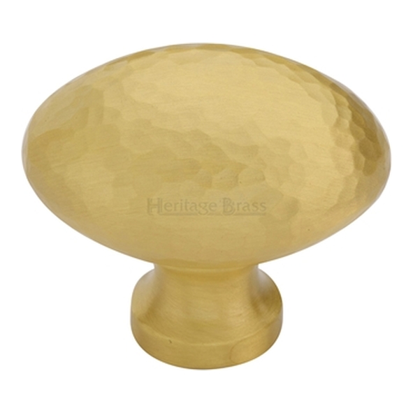 HAM114-38-SB � 38 x 15 x 32mm � Satin Brass � Heritage Brass Oval Hammered Cabinet Knob