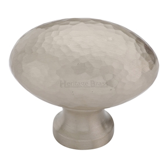 HAM114-38-SN � 38 x 15 x 32mm � Satin Nickel � Heritage Brass Oval Hammered Cabinet Knob