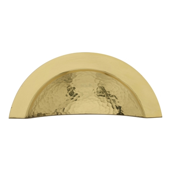 HAM1730-PB � 57 c/c x 97 x 43 x 18mm � Polished Brass � Heritage Brass Crescent Hammered Cabinet Cup Handle