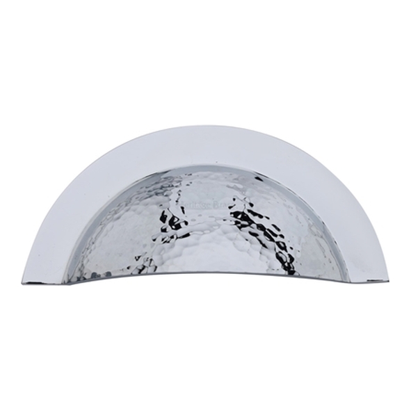 HAM1730-PC � 57 c/c x 97 x 43 x 18mm � Polished Chrome � Heritage Brass Crescent Hammered Cabinet Cup Handle