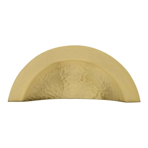 HAM1730-SB � 57 c/c x 97 x 43 x 18mm � Satin Brass � Heritage Brass Crescent Hammered Cabinet Cup Handle