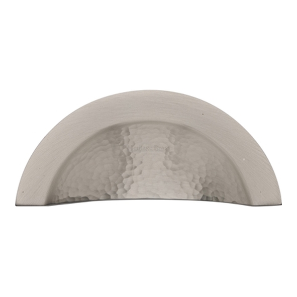HAM1730-SN � 57 c/c x 97 x 43 x 18mm � Satin Nickel � Heritage Brass Crescent Hammered Cabinet Cup Handle