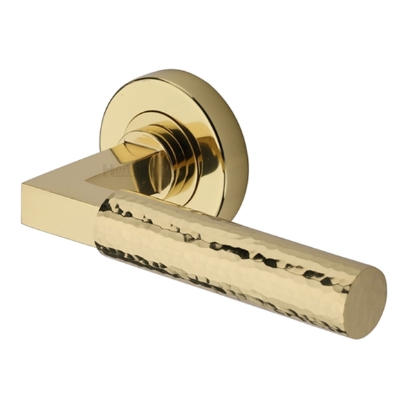 HAM2259-PB � Polished Brass � Heritage Brass Bauhaus Hammered Levers On Plain Round Roses