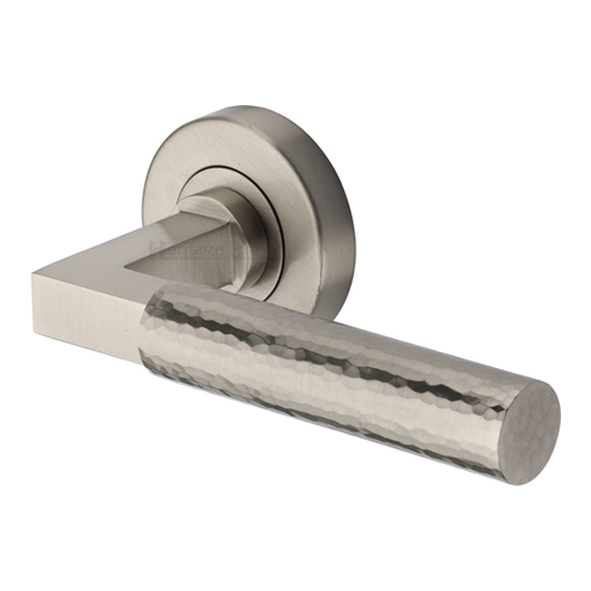 HAM2259-SN � Satin Nickel � Heritage Brass Bauhaus Hammered Levers On Plain Round Roses