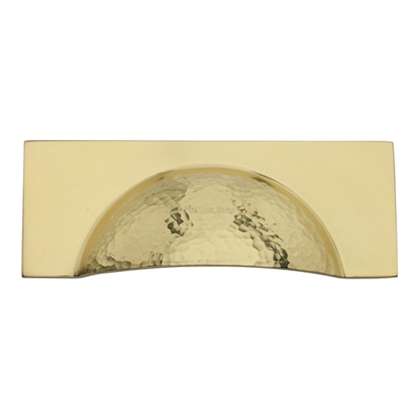 HAM2764-PB � 57 c/c x 112 x 42 x 21mm � Polished Brass � Heritage Brass Concealed Fix Square Plate Hammered Cup Handle