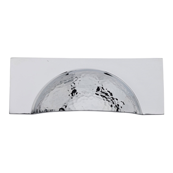 HAM2764-PC � 57 c/c x 112 x 42 x 21mm � Polished Chrome � Heritage Brass Concealed Fix Square Plate Hammered Cup Handle