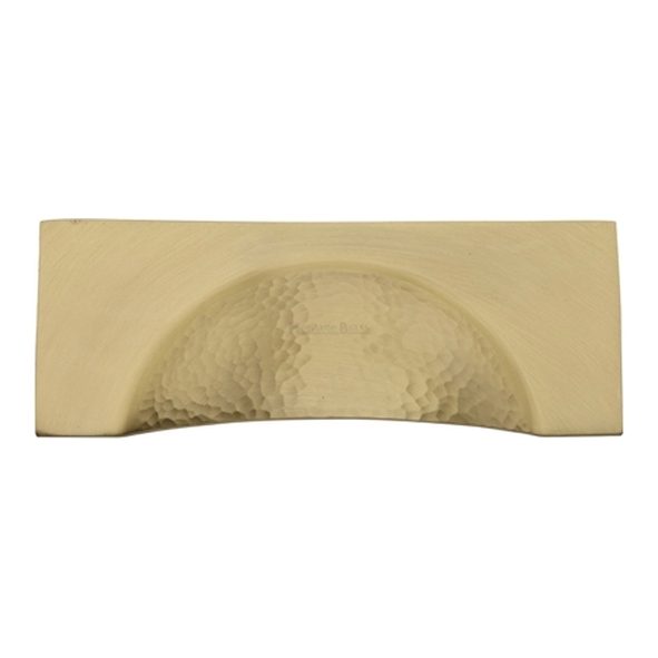 HAM2764-SB � 57 c/c x 112 x 42 x 21mm � Satin Brass � Heritage Brass Concealed Fix Square Plate Hammered Cup Handle
